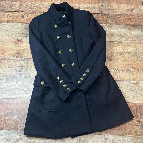 Zara Jackets & Blazers - ZARA TRF | NAVY Wool Blend Warm Wear Double Breasted Military Jacket Sz M